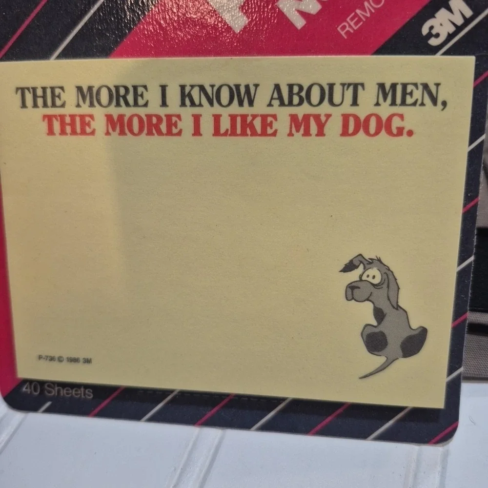 Vintage Lot of 4 1986 3M Post-it Note Pads Funny Dog/Men NOS